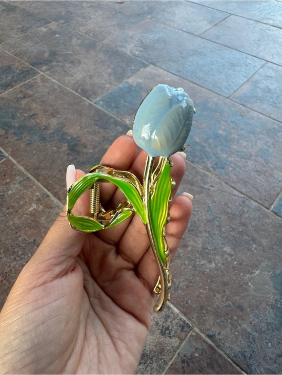 Jewelry - Blue Gold Tulip Hair Clip